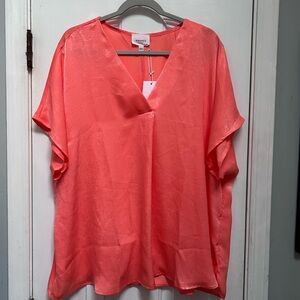 Andrée By Unit Orange Pleated Blouse Size 2x